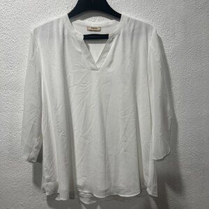 Timeson~‎ Sheer V Neck White Blouse~Long Sleeved With Roll Up Option~Sz XL